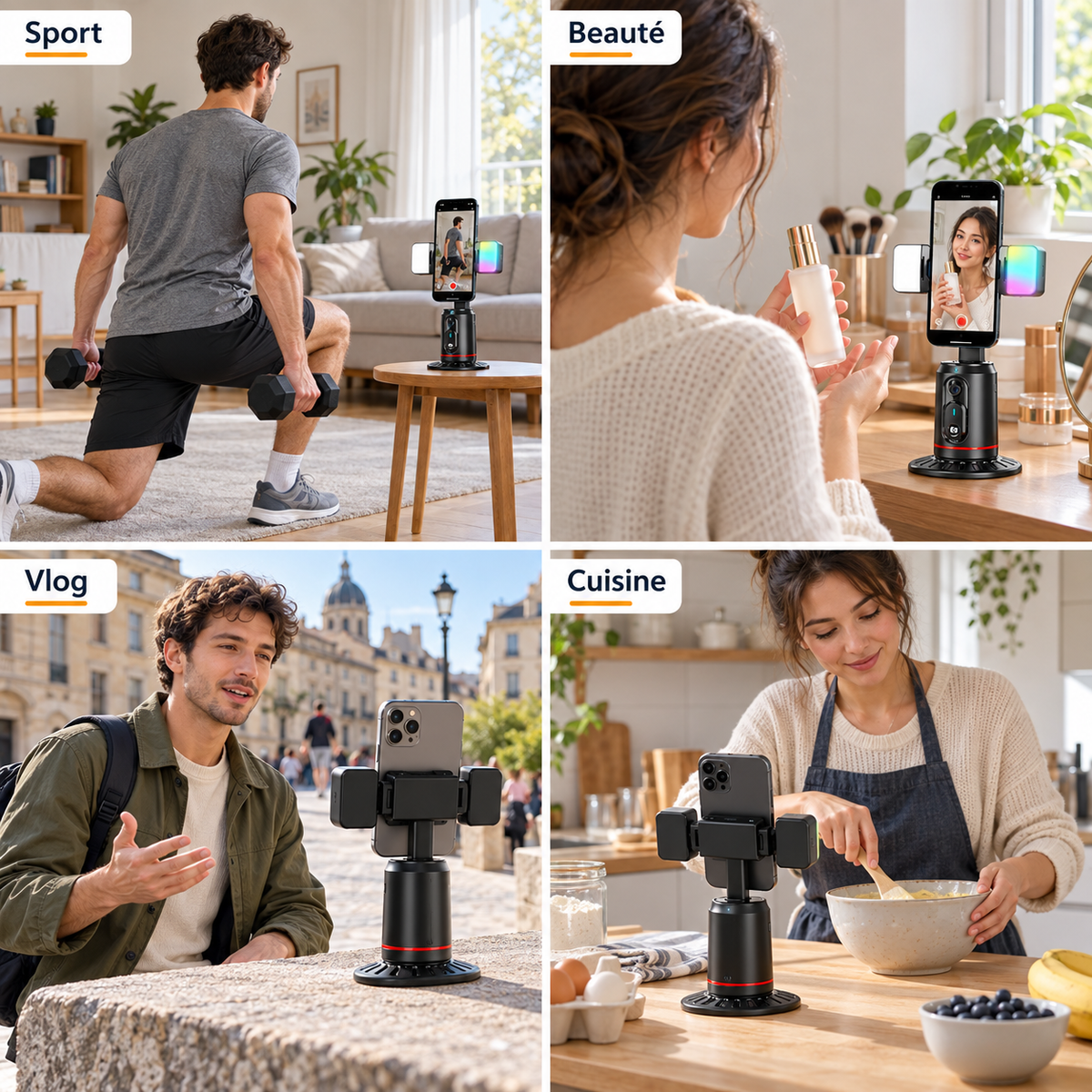Quatre usages de CadrUp : sport, beauté, vlog et cuisine