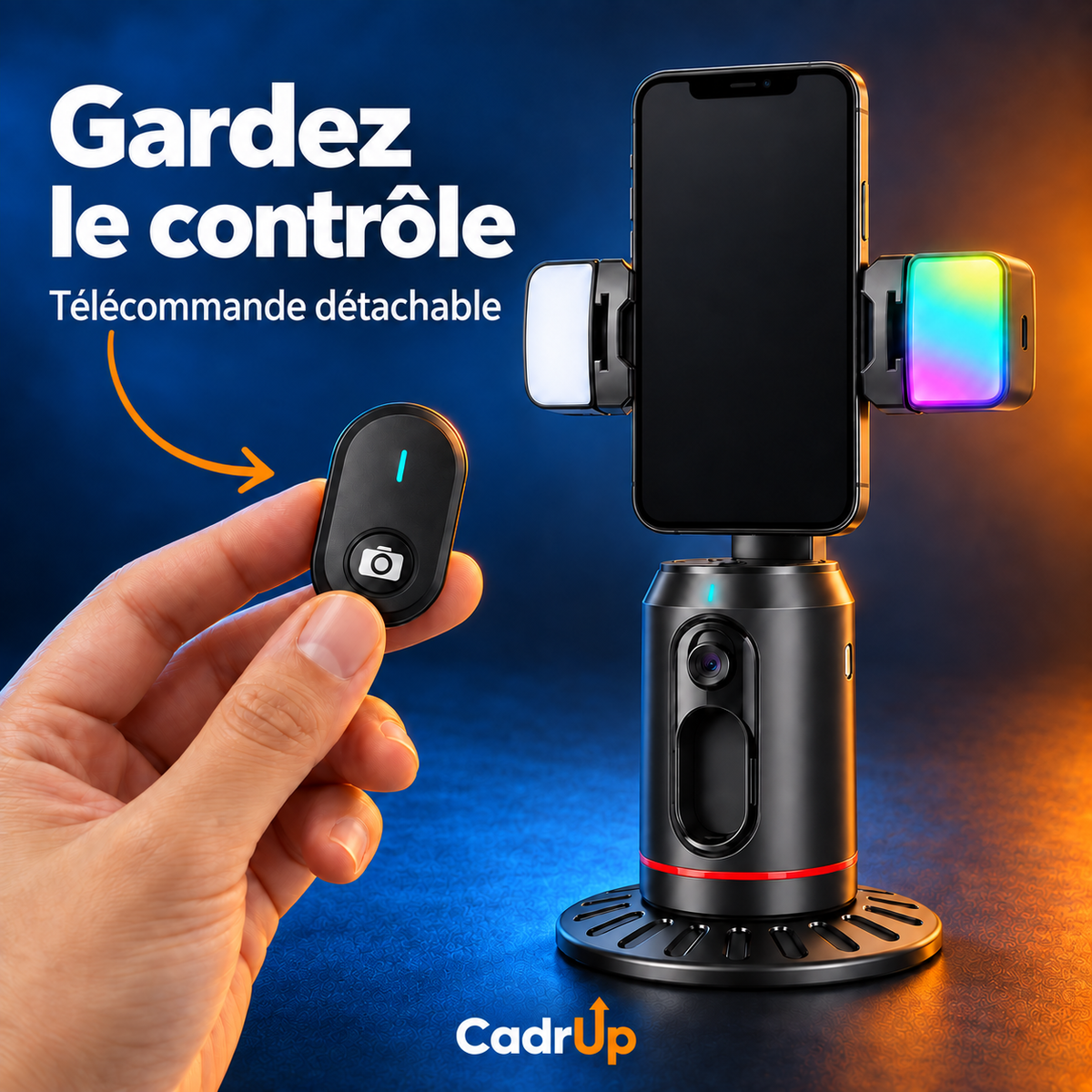 La télécommande détachable de CadrUp en main